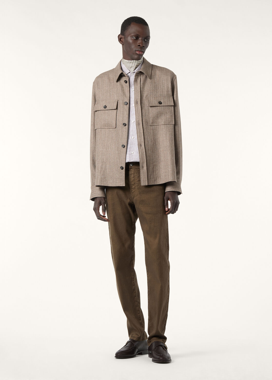 JIM OVERSHIRT WOOL LINEN HERRINGBONE TWEED