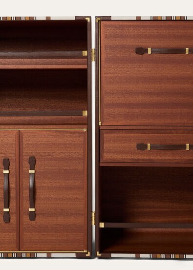 BAR CABINET TRUNK SUITCASE STRIPE WOOD & LE