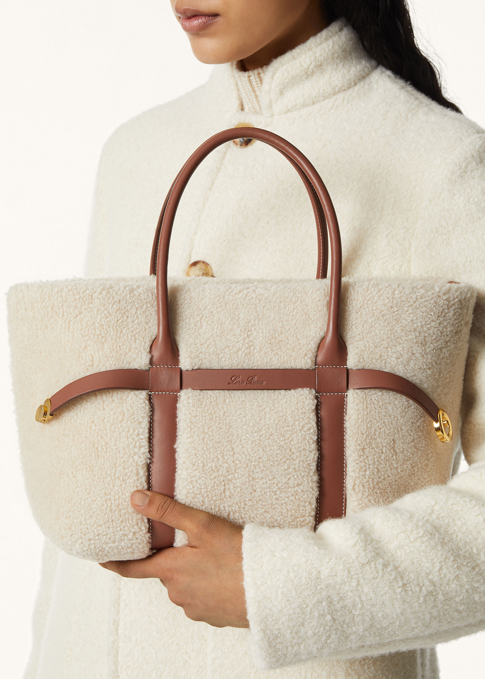 GHIERA SHOPPER SMALL CASHFUR/RNDD LTHR