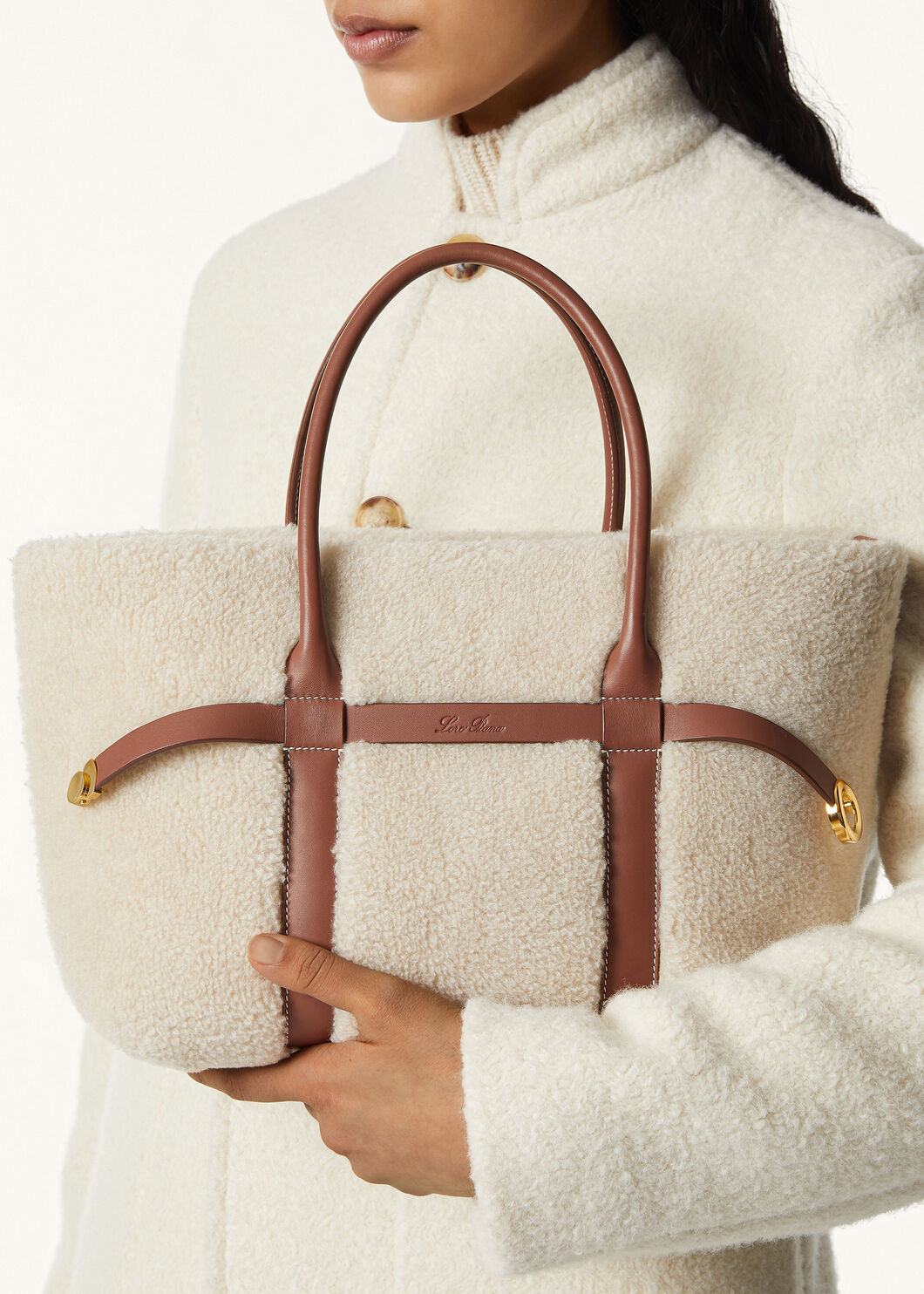 GHIERA SHOPPER SMALL CASHFUR/RNDD LTHR