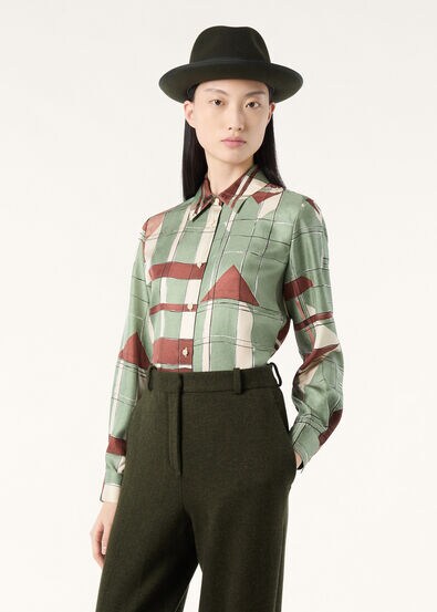 CLARISSA SHIRT CLAN COLLAGE SILK TWILL