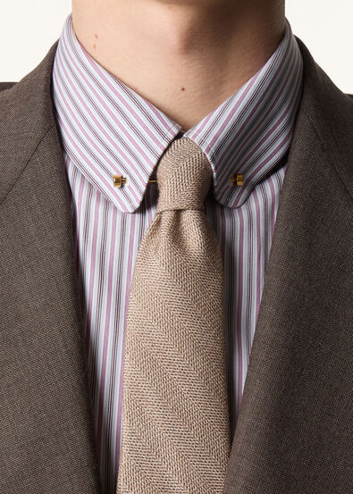 YALE TIE 8 DIAGONAL CHEVRON SILK CASH