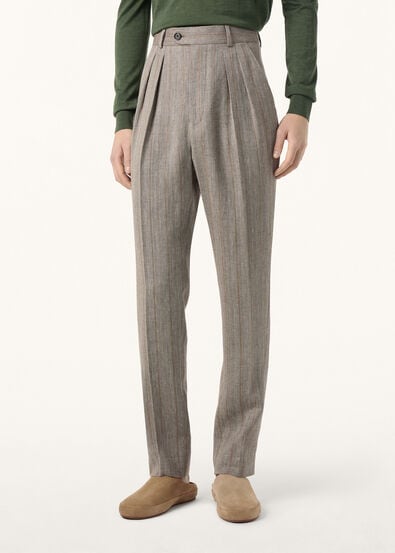 STAFFORD TROUSERS LIGHT LINEN CHEVRON