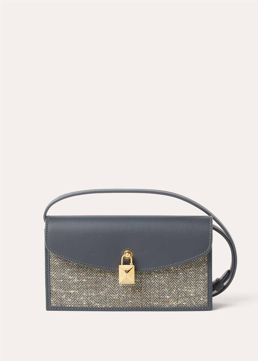 EXTRA POCHETTE WOOL LINEN SILK TWEED/RNDD LTHR