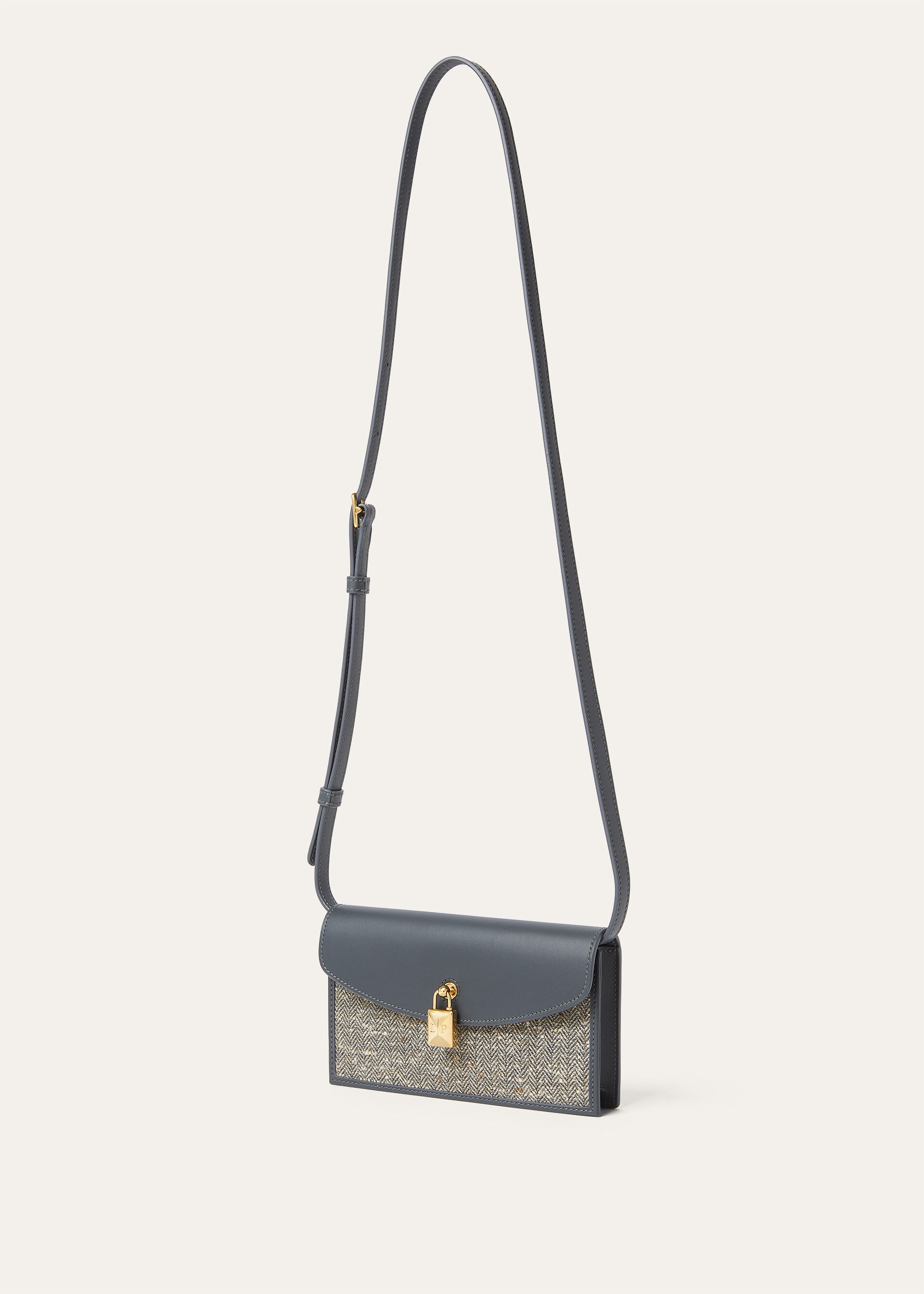 EXTRA POCHETTE WOOL LINEN SILK TWEED/RNDD LTHR