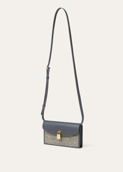 EXTRA POCHETTE WOOL LINEN SILK TWEED/RNDD LTHR