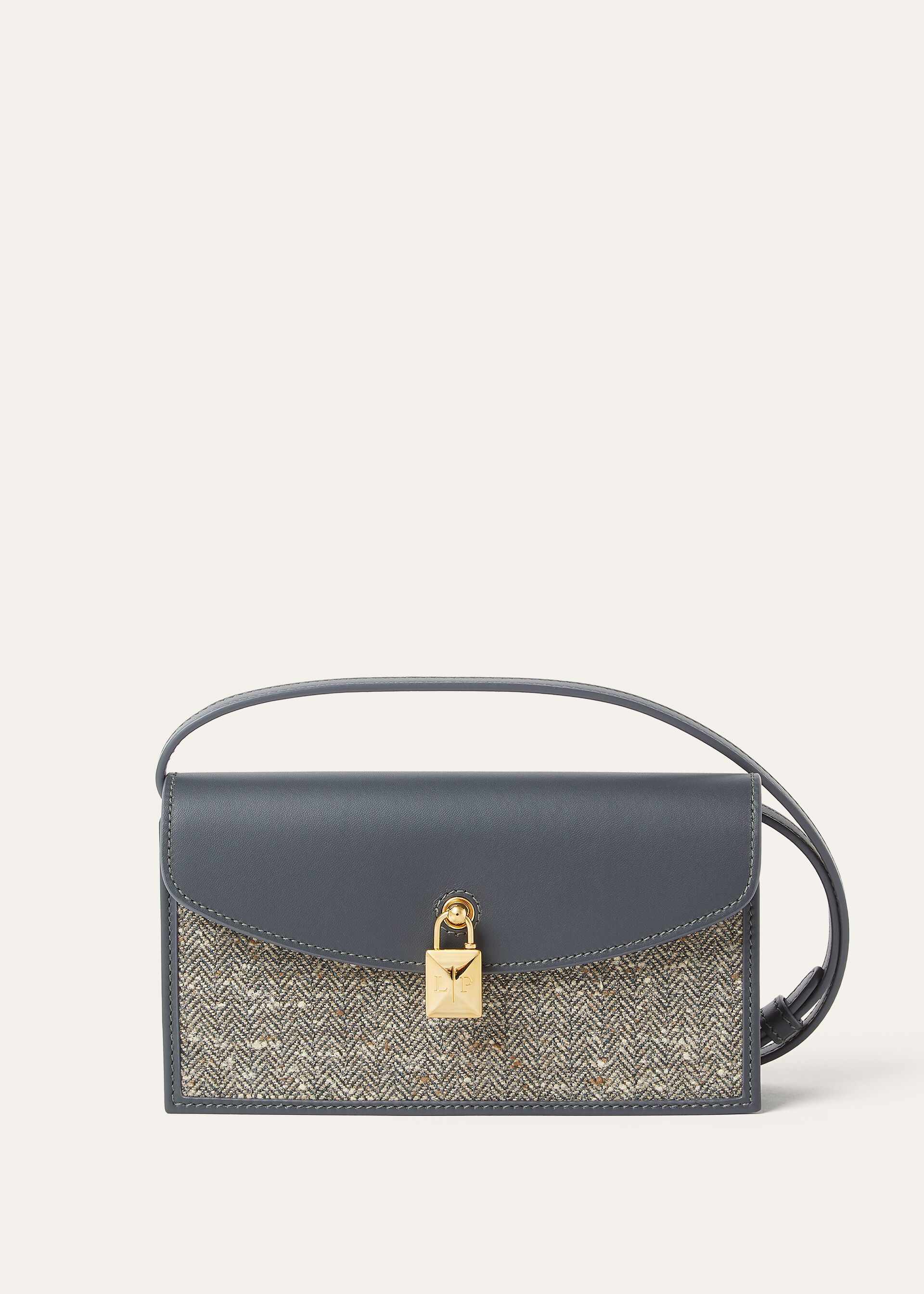 EXTRA POCHETTE WOOL LINEN SILK TWEED/RNDD LTHR