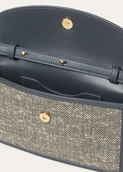 EXTRA POCHETTE WOOL LINEN SILK TWEED/RNDD LTHR