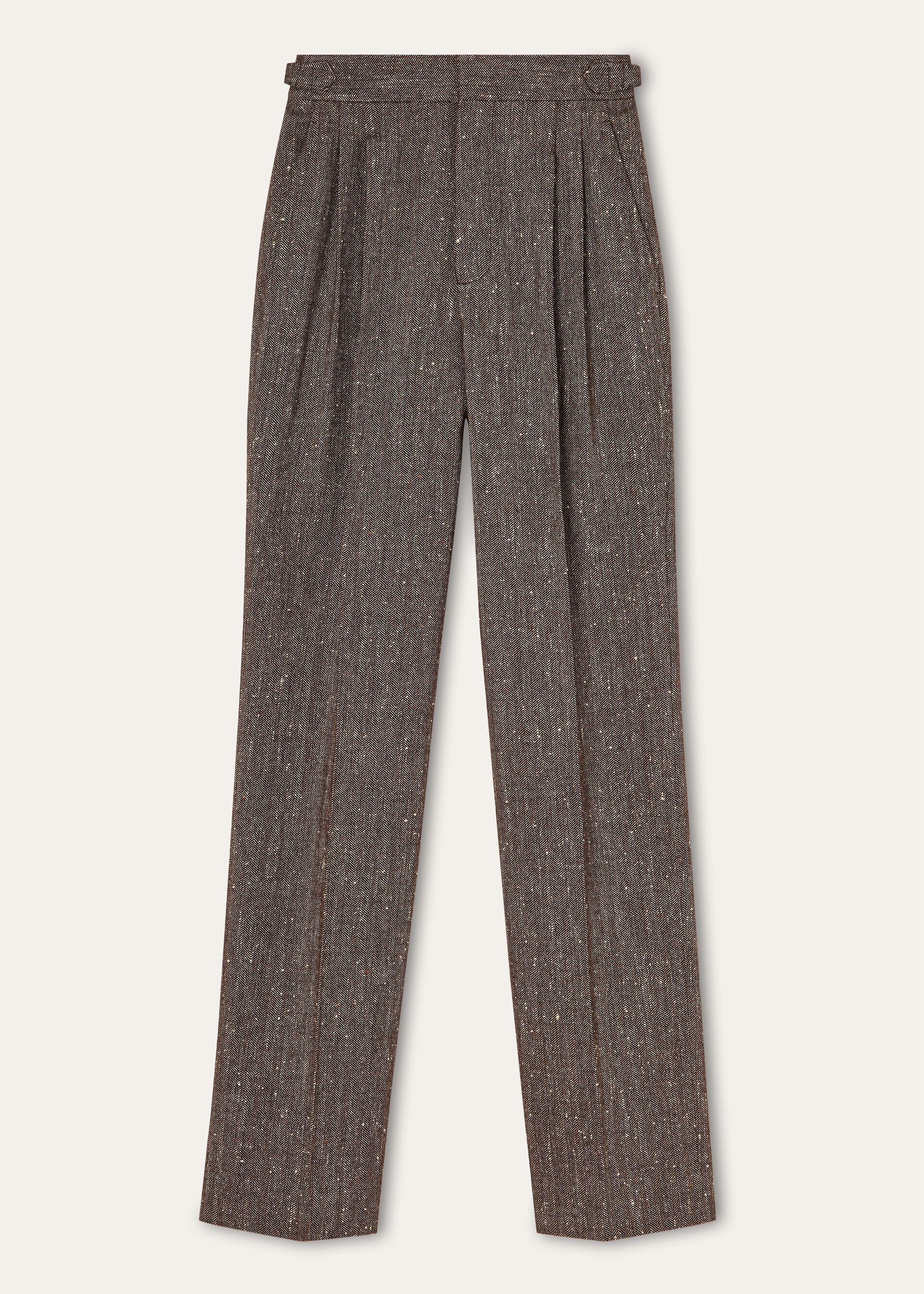 MALIK TROUSERS WOOL SILK LINEN CHEVRON