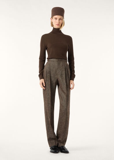 MALIK TROUSERS WOOL SILK LINEN CHEVRON