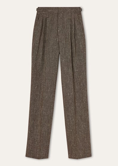 MALIK TROUSERS WOOL SILK LINEN CHEVRON