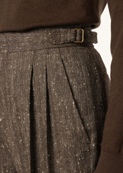 MALIK TROUSERS WOOL SILK LINEN CHEVRON