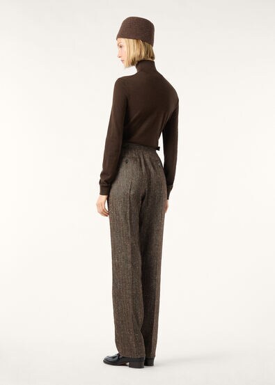 MALIK TROUSERS WOOL SILK LINEN CHEVRON
