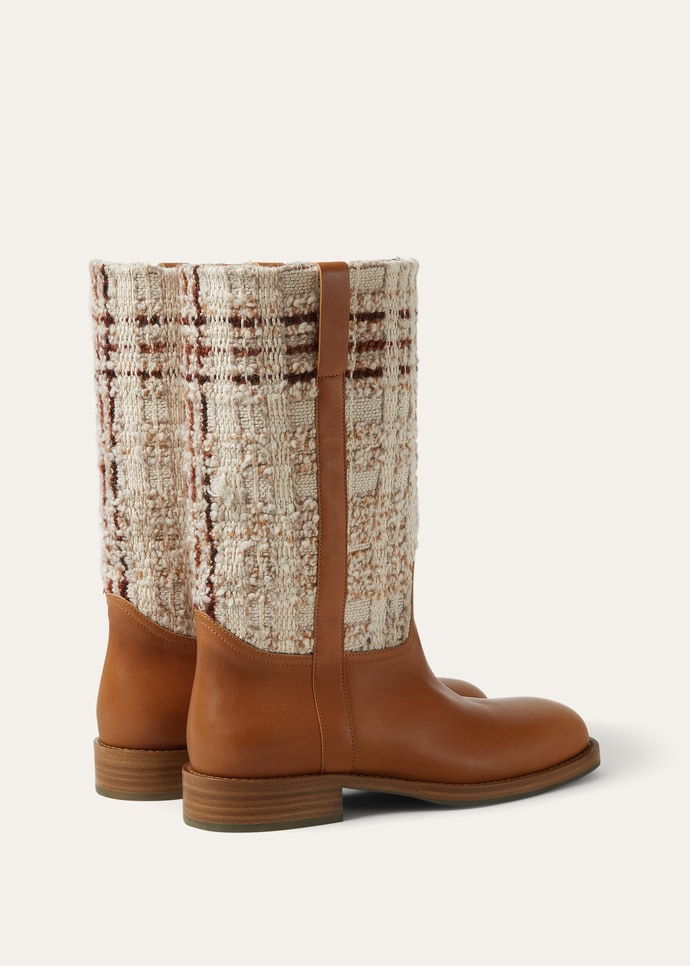 PABLO WALK MID BOOT SILKY LEATHER & CHECK TWEED_FAQ2884_F7JZ_4