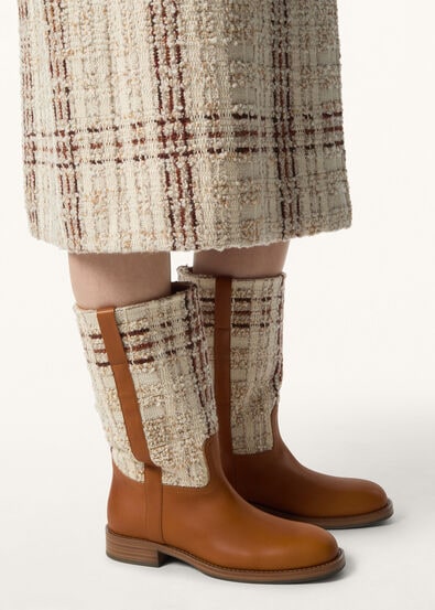 PABLO WALK MID BOOT SILKY LEATHER & CHECK TWEED