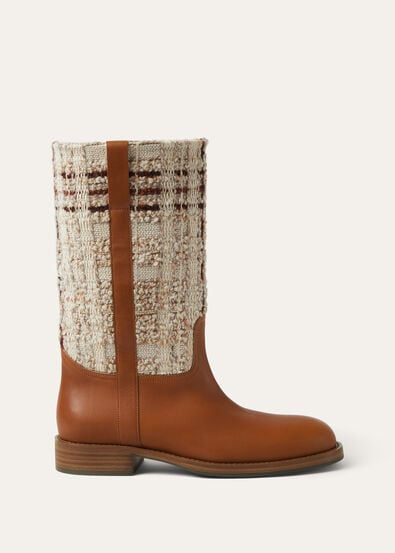 PABLO WALK MID BOOT SILKY LEATHER & CHECK TWEED
