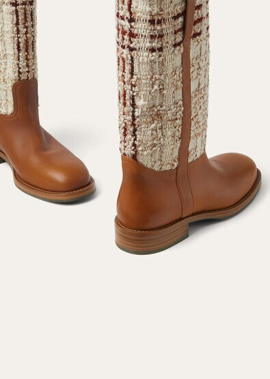 PABLO WALK MID BOOT SILKY LEATHER & CHECK TWEED