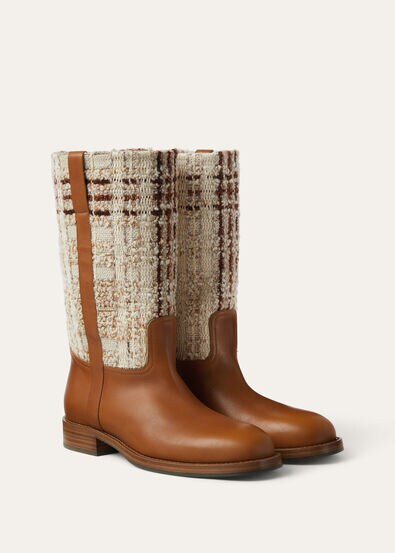 PABLO WALK MID BOOT SILKY LEATHER & CHECK TWEED