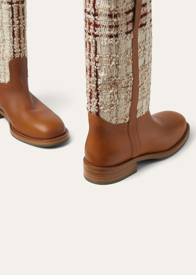 PABLO WALK MID BOOT SILKY LEATHER & CHECK TWEED_FAQ2884_F7JZ_7