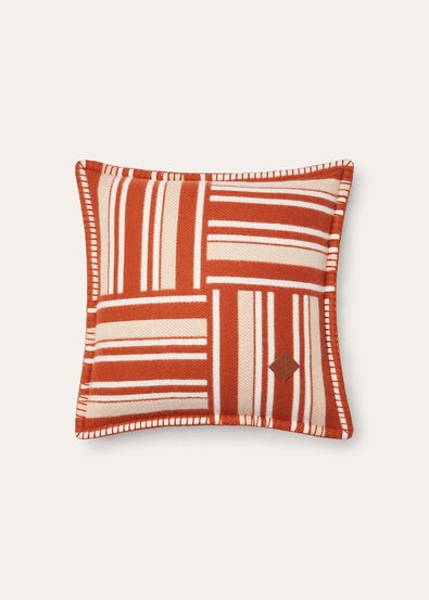 SQUARE CUSHION WOVEN STRIPE INTARSIA WOOL CASH