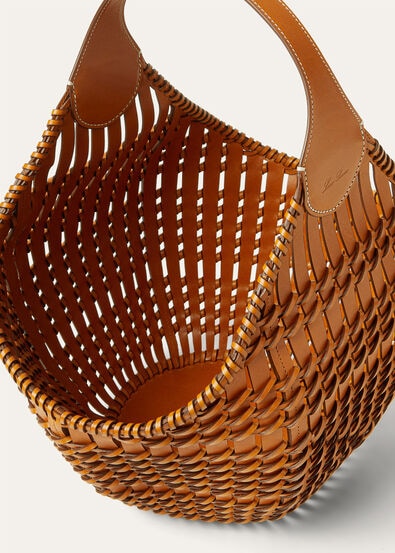 LOTUS FLOWER BASKET RUSTIC WOVEN LTHR