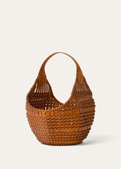 LOTUS FLOWER BASKET RUSTIC WOVEN LTHR