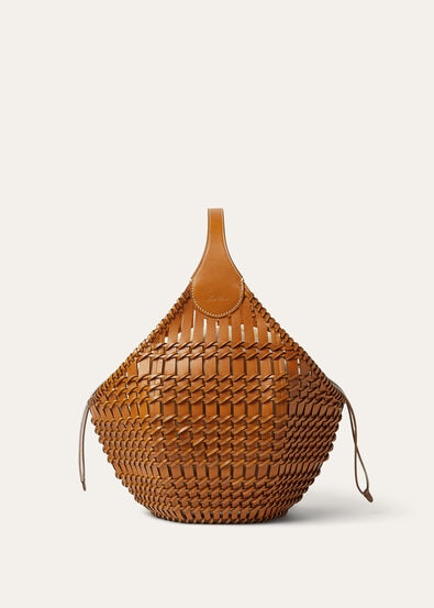 LOTUS FLOWER BASKET RUSTIC WOVEN LTHR