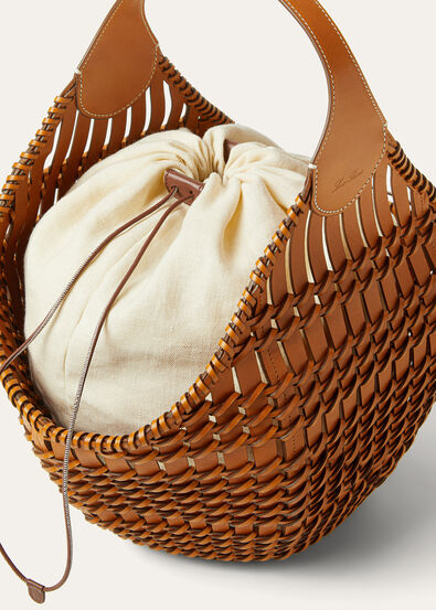 LOTUS FLOWER BASKET RUSTIC WOVEN LTHR