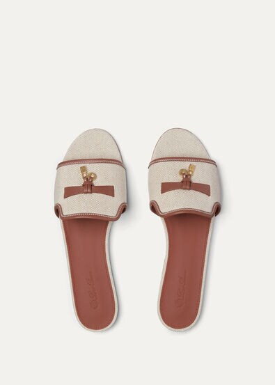 SUMMER CHARMS FLAT MULE NATURAL CANVAS & CALF