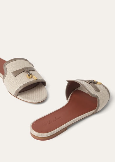 SUMMER CHARMS FLAT MULE NATURAL CANVAS & CALF