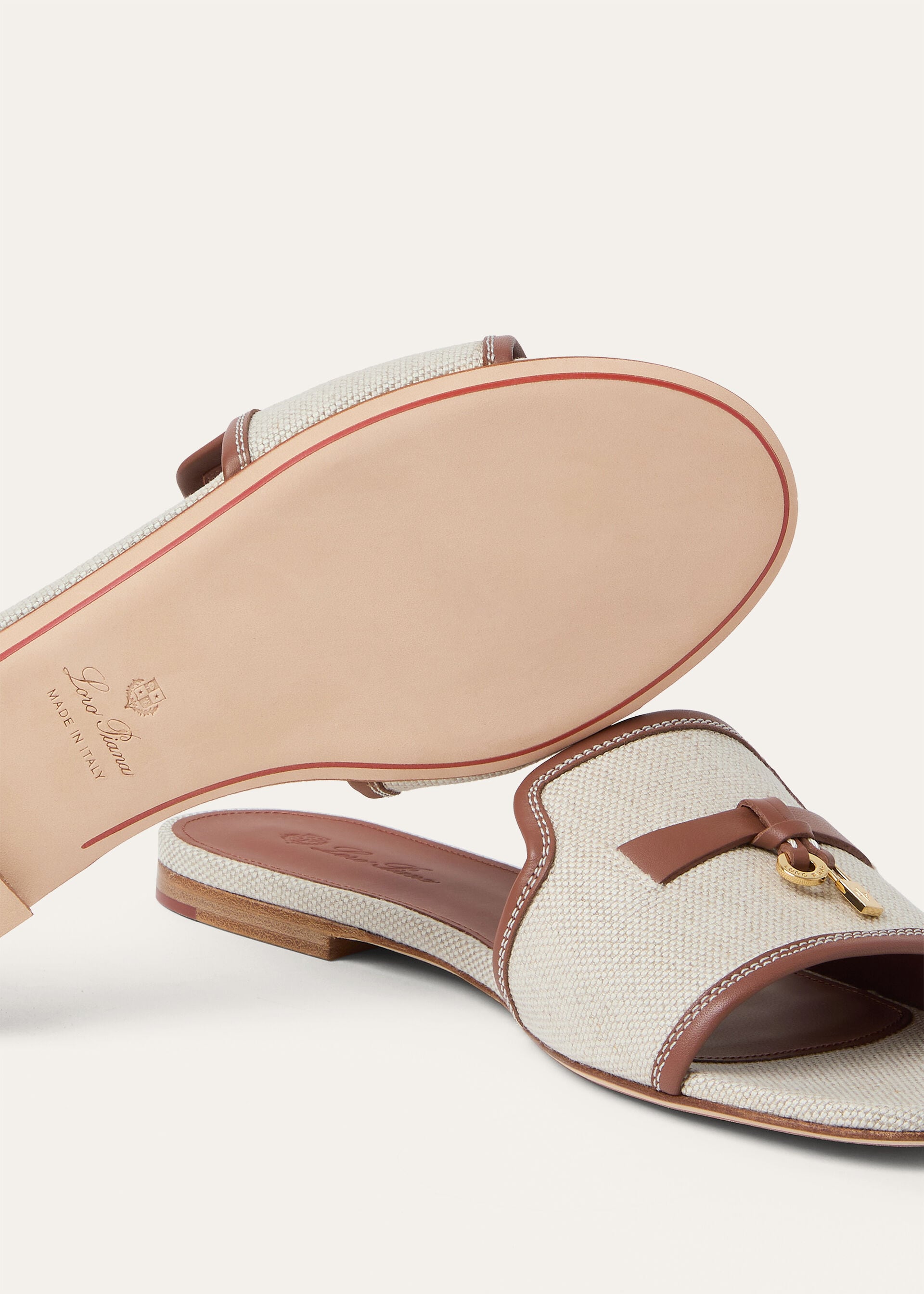 SUMMER CHARMS FLAT MULE NATURAL CANVAS & CALF