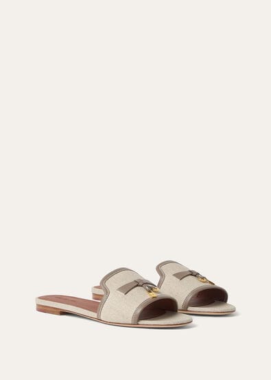 SUMMER CHARMS FLAT MULE NATURAL CANVAS & CALF