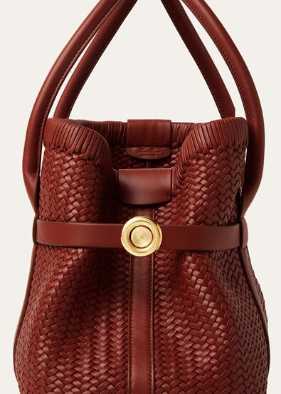 GHIERA SHOPPER SMALL WOVEN LEATHER/RDD LTH