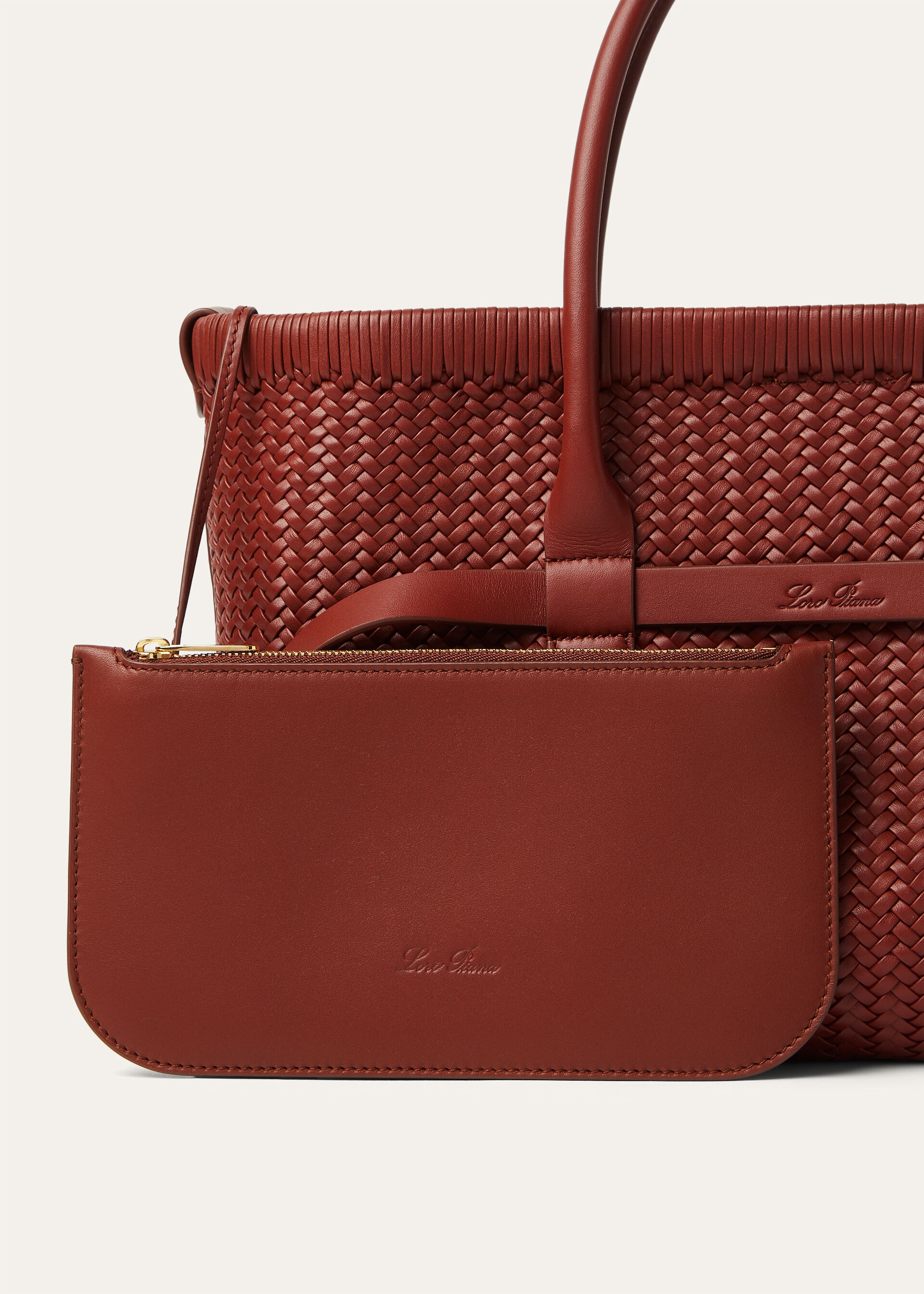 GHIERA SHOPPER SMALL WOVEN LEATHER/RDD LTH