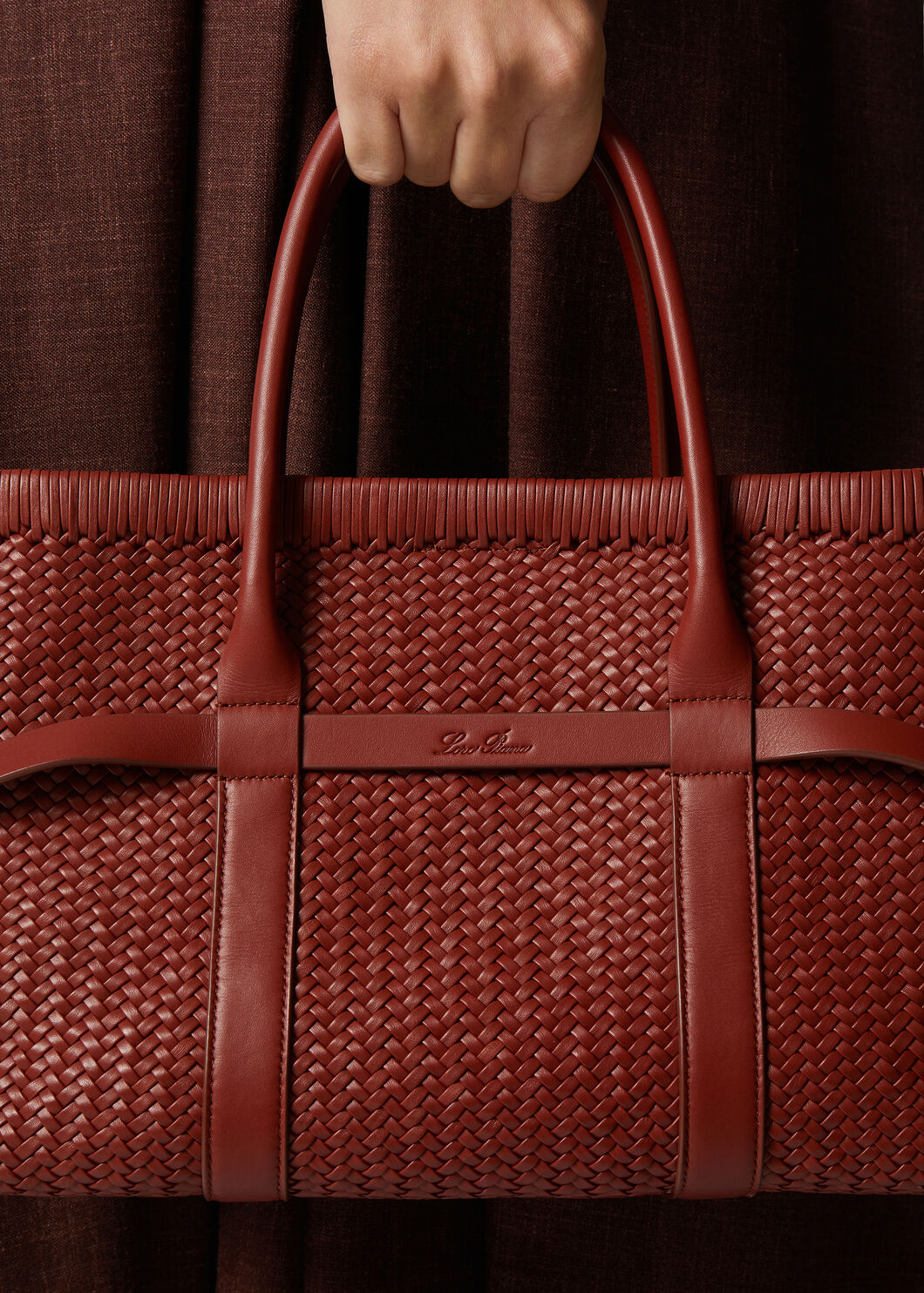 GHIERA SHOPPER SMALL WOVEN LEATHER/RDD LTH