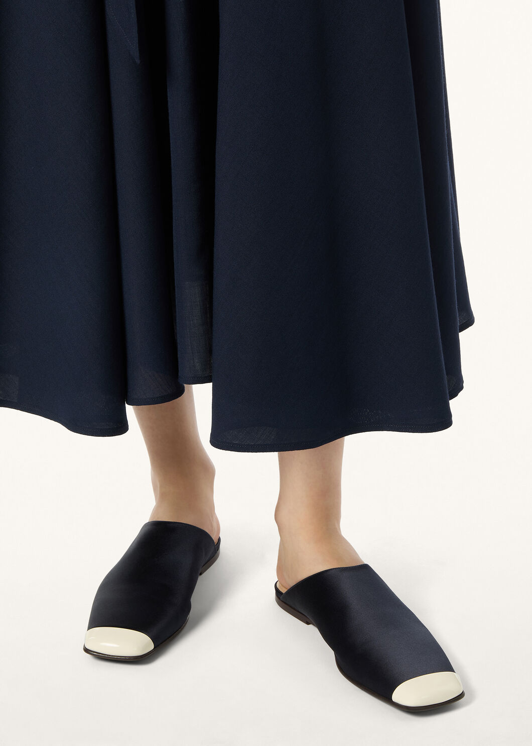 ALBA CAP TOE FLAT MULE SATIN