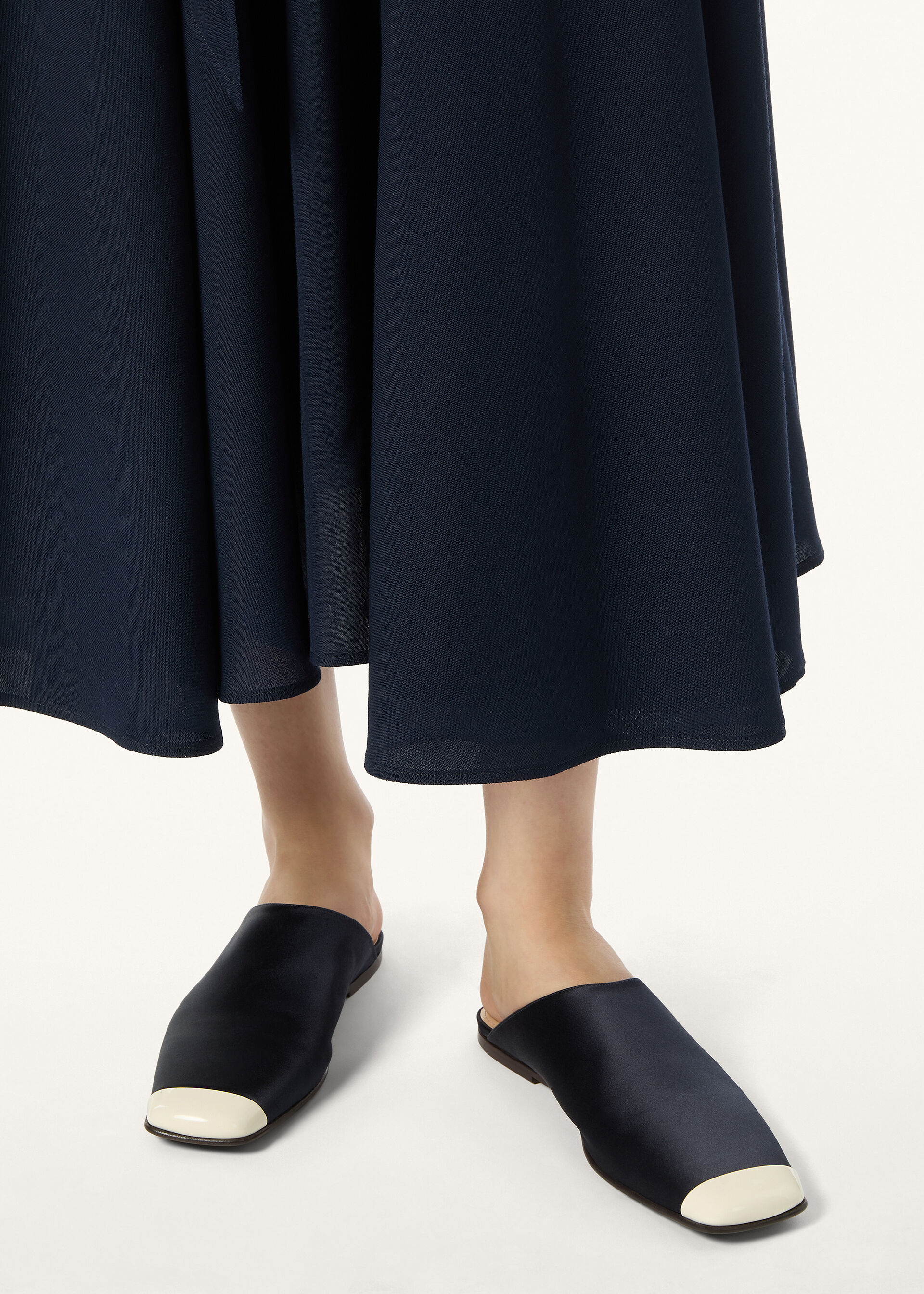 ALBA CAP TOE FLAT MULE SATIN