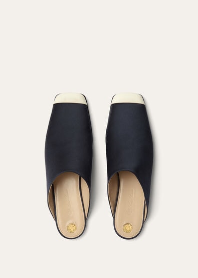 ALBA CAP TOE FLAT MULE SATIN