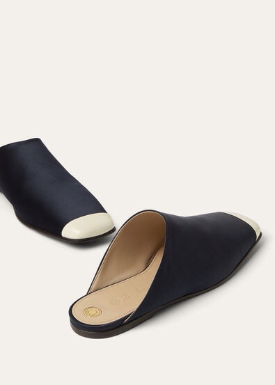 ALBA CAP TOE FLAT MULE SATIN