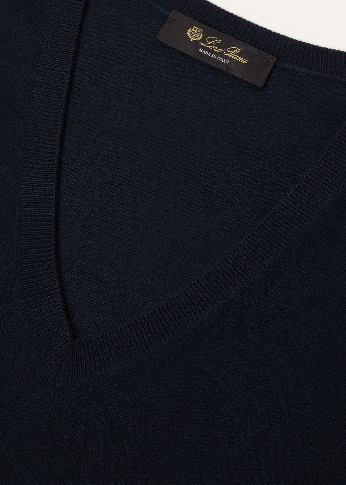 Loro Piana ネイビーカシミアセーター ニュー・ピウマ・Vネック カシミヤ ネイビーブルー | ロロ