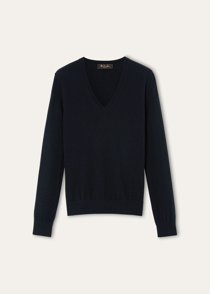 New Piuma V-Neck Cashmere Navy Blue | Loro Piana US
