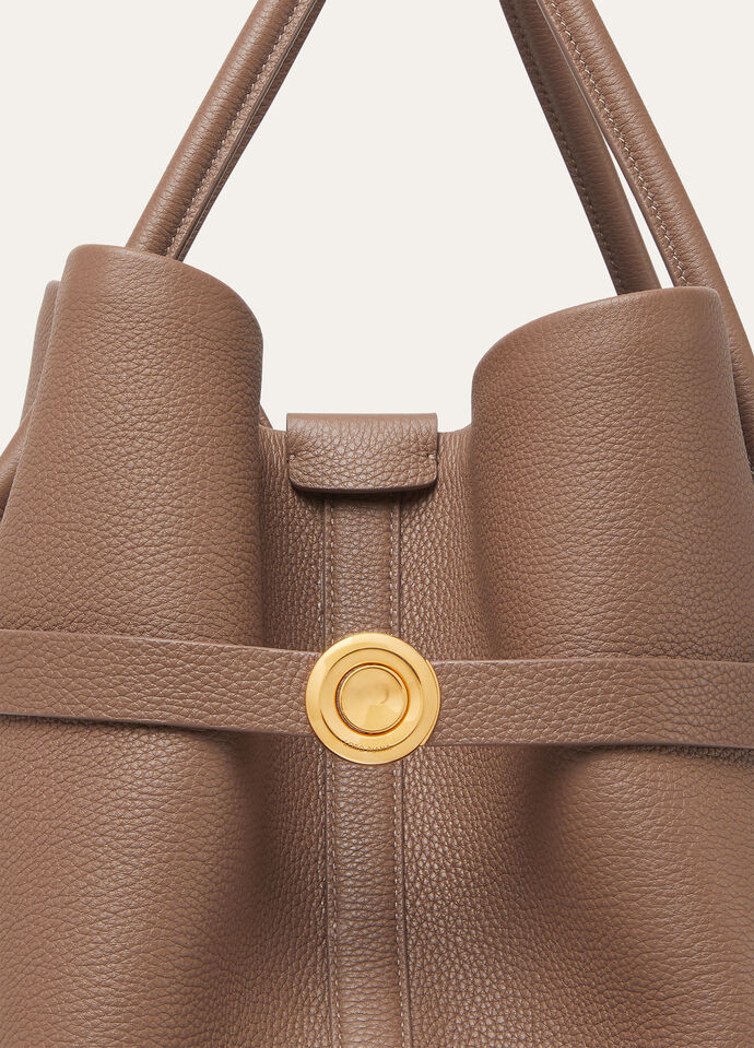 Large Ghiera Shopper Calfskin Fossil/Sun Gold | Loro Piana US