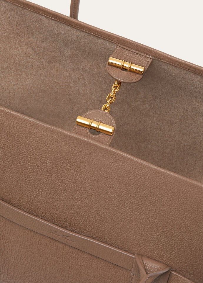 Large Ghiera Shopper Calfskin Fossil/Sun Gold | Loro Piana US
