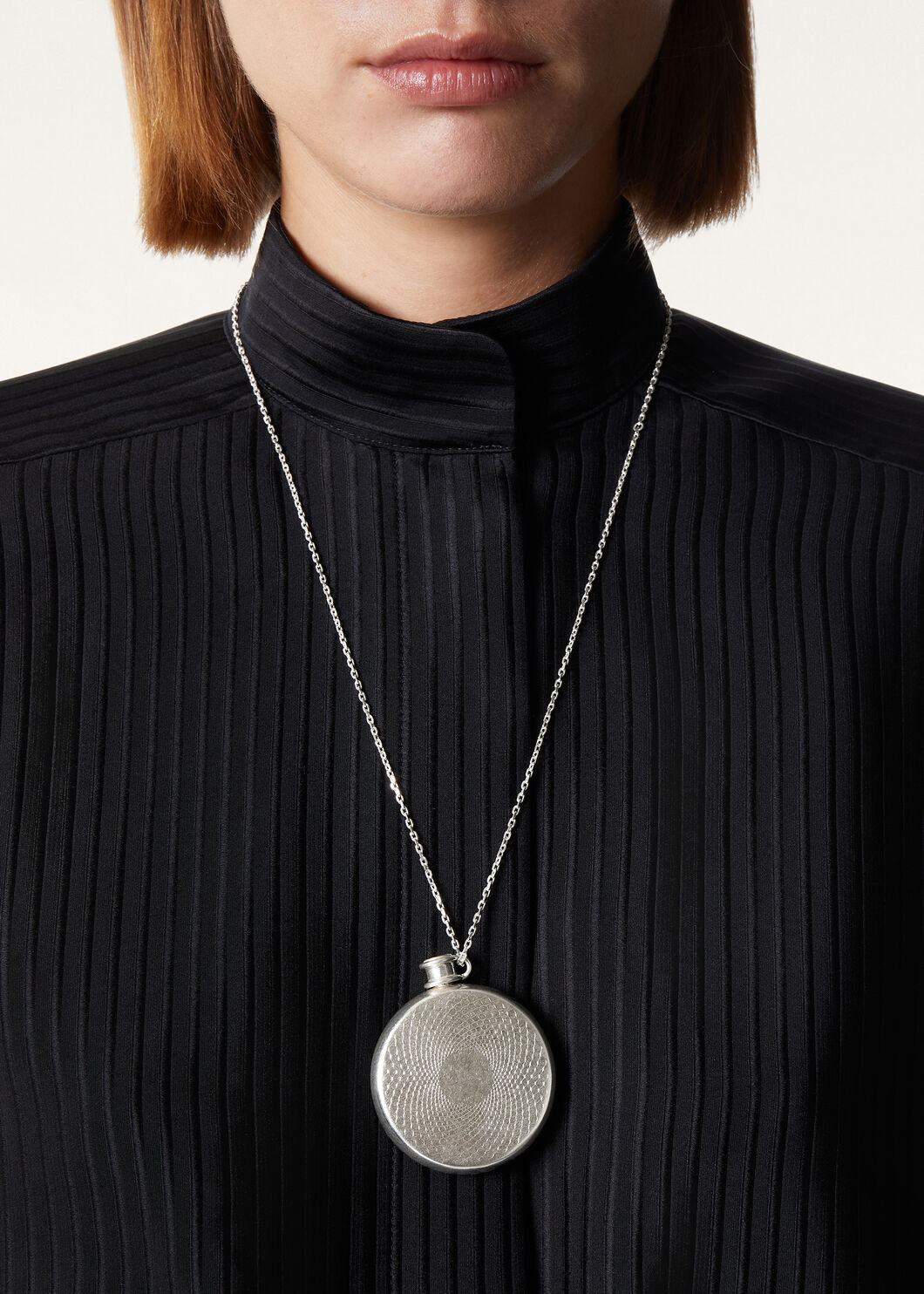 GUILLOCHE BOTTLE NECKLACE SILVER