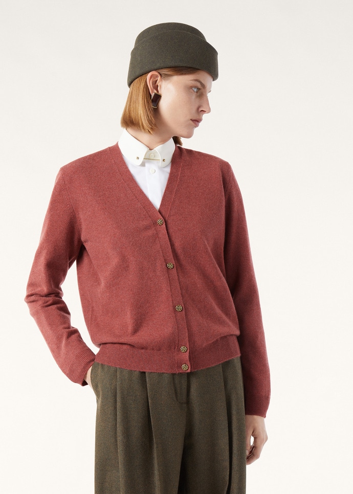 CLASSIC BABY CASH V NECK CARDIGAN SWEATER GG 12_FAP8490_R0EG_3