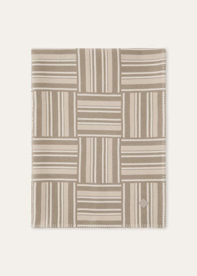 PLAID WOVEN STRIPE INTARSIA WOOL CASH
