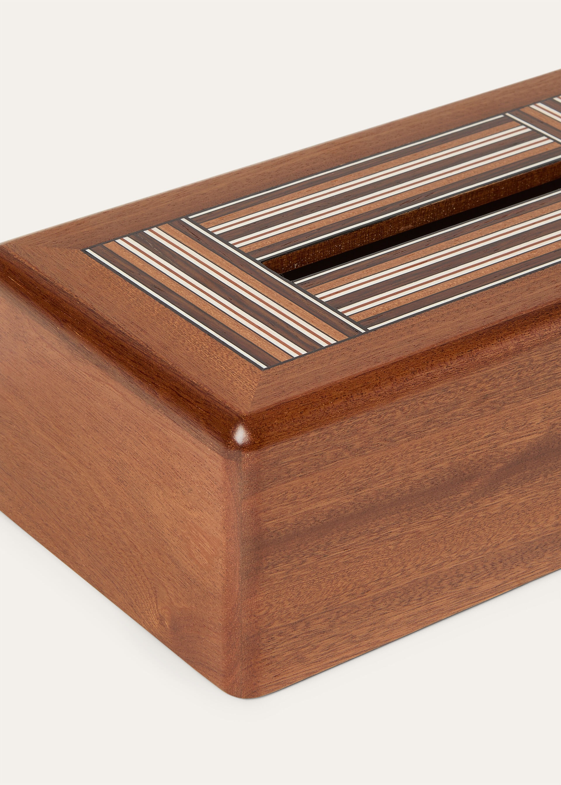TISSUE BOX WOVEN STRIPE INTARSIA WOOD