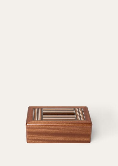 TISSUE BOX WOVEN STRIPE INTARSIA WOOD