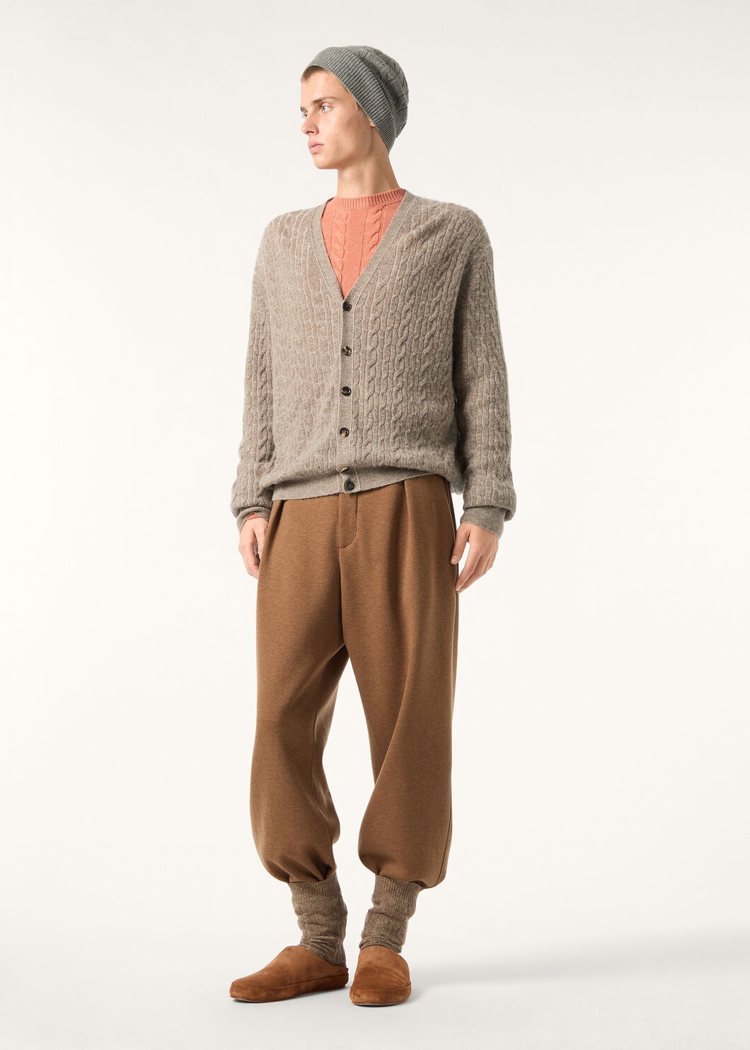 WALNUT CARDIGAN SWEATER WOOL SILK GG 12