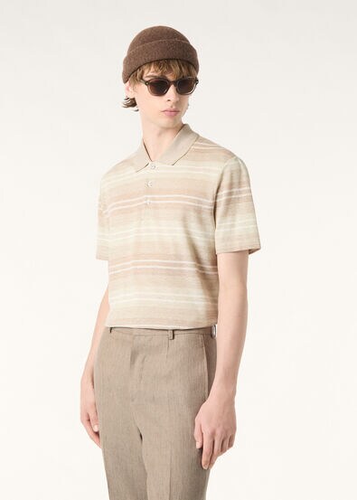 FIG POLO COTTON LINEN MACRO STRIPES
